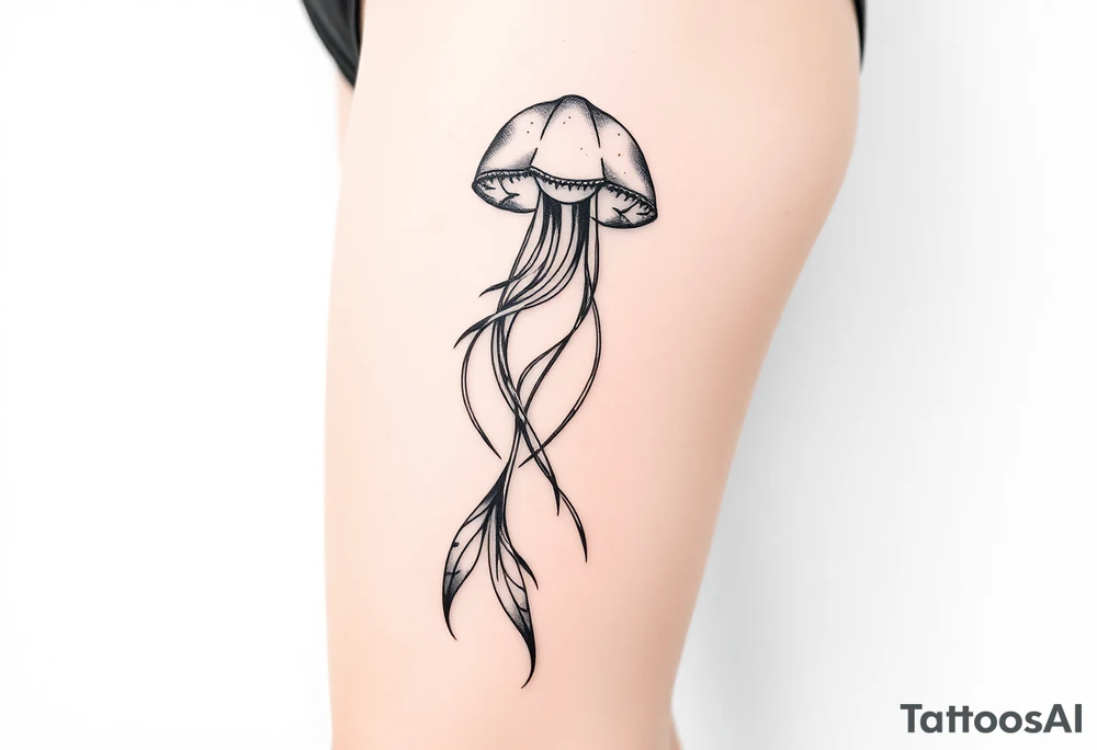 Ocean themed sleeve with jellyfish, mermaid, starfish, sea turtle, shells tattoo idea