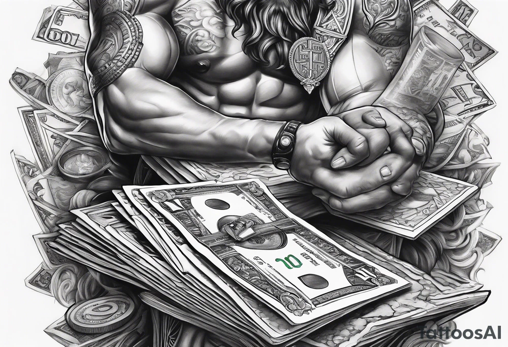 God on top representing god over everything, lower on the leg show things like money, drinking, something beachy, cards tattoo idea