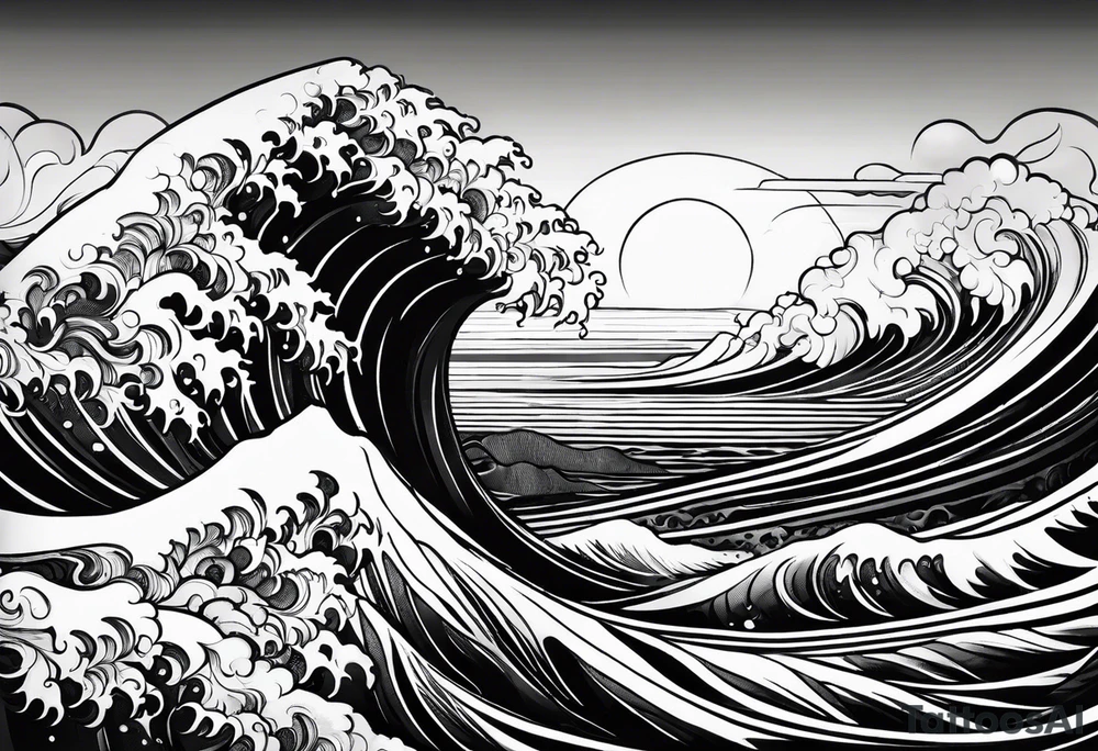The sun with water wave tattoo idea
