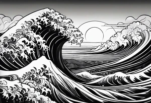 The sun with water wave tattoo idea