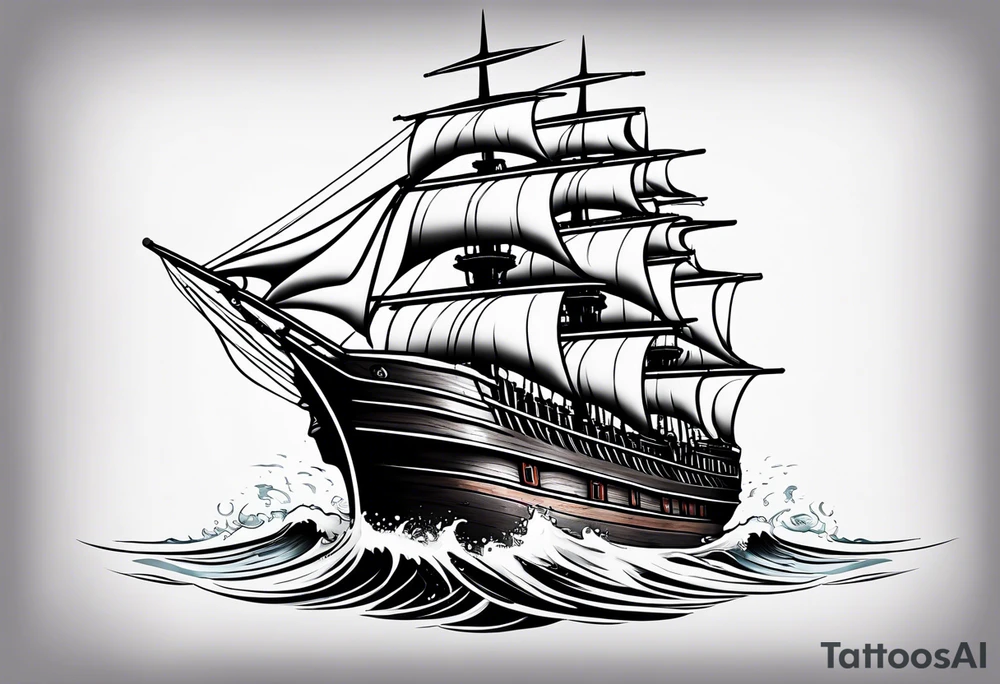 huge dark wooden ship facing left tattoo idea