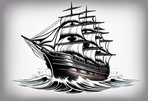 huge dark wooden ship facing left tattoo idea