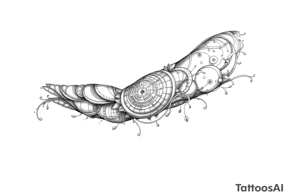 Black and grey sleeve of a labyrinth tattoo idea