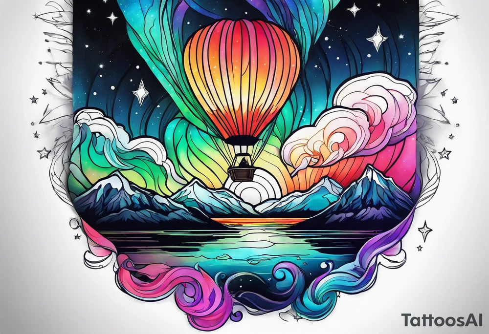 Northern lights,  space, hot air balloon tattoo idea