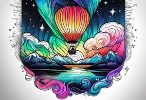 Northern lights,  space, hot air balloon tattoo idea