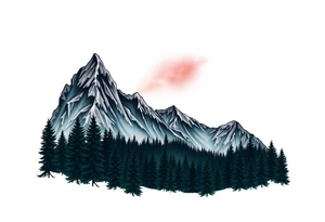 forest mountains under the northen lights tattoo idea