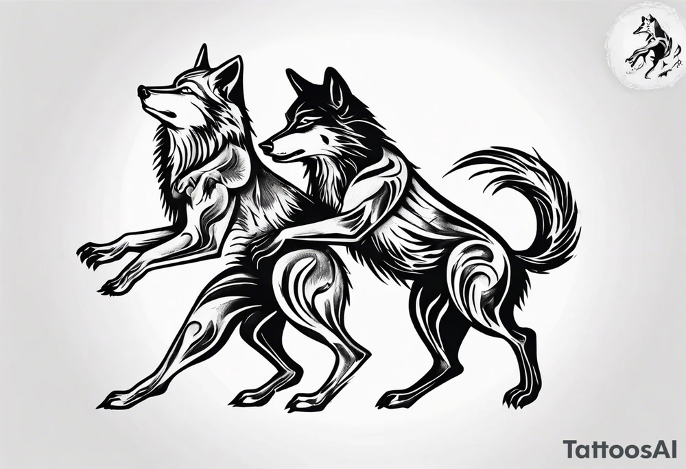 two wolves dancing the tango. extremely simplified tattoo idea