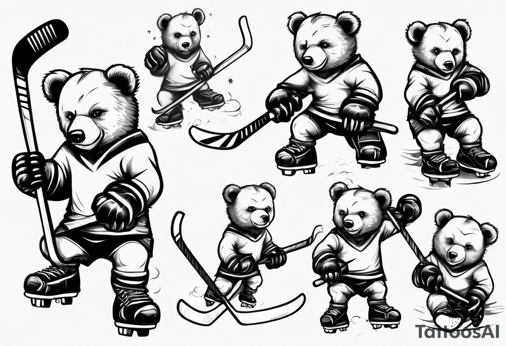 baby bear playing hockey tattoo idea