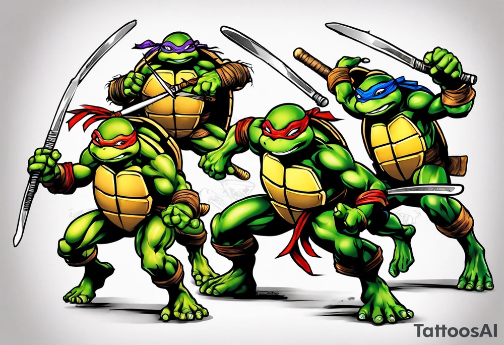 teenage mutant ninja turtles fighting scene tattoo idea