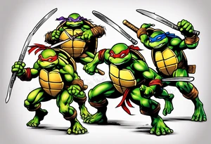 teenage mutant ninja turtles fighting scene tattoo idea
