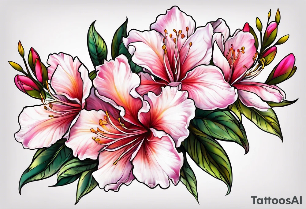 2 azalea flowers with branch tattoo idea