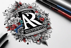 The letters AR together with the words always ready going down the side of the letters tattoo idea