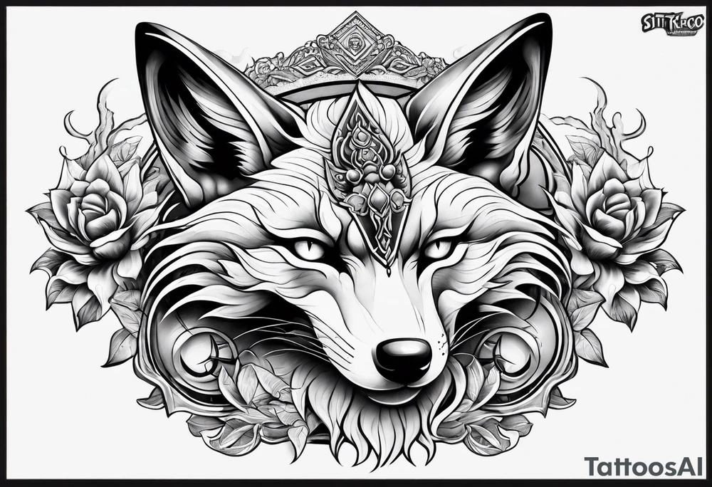 a sit kitsune with six eyes tattoo idea