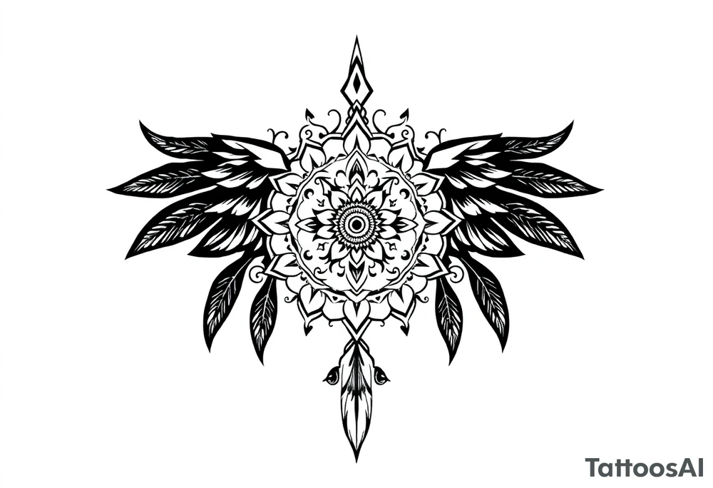 spiritual feather indian mandala shaman rune tattoo idea