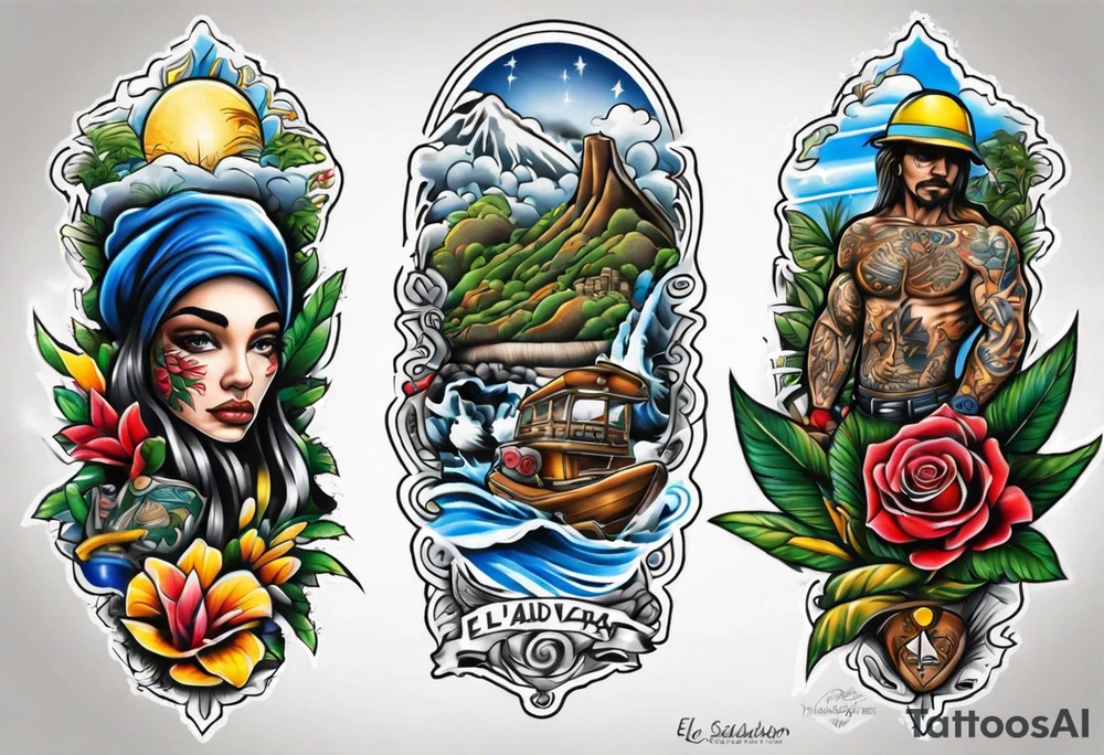 El Salvador theme half sleeve forearm tattoo idea