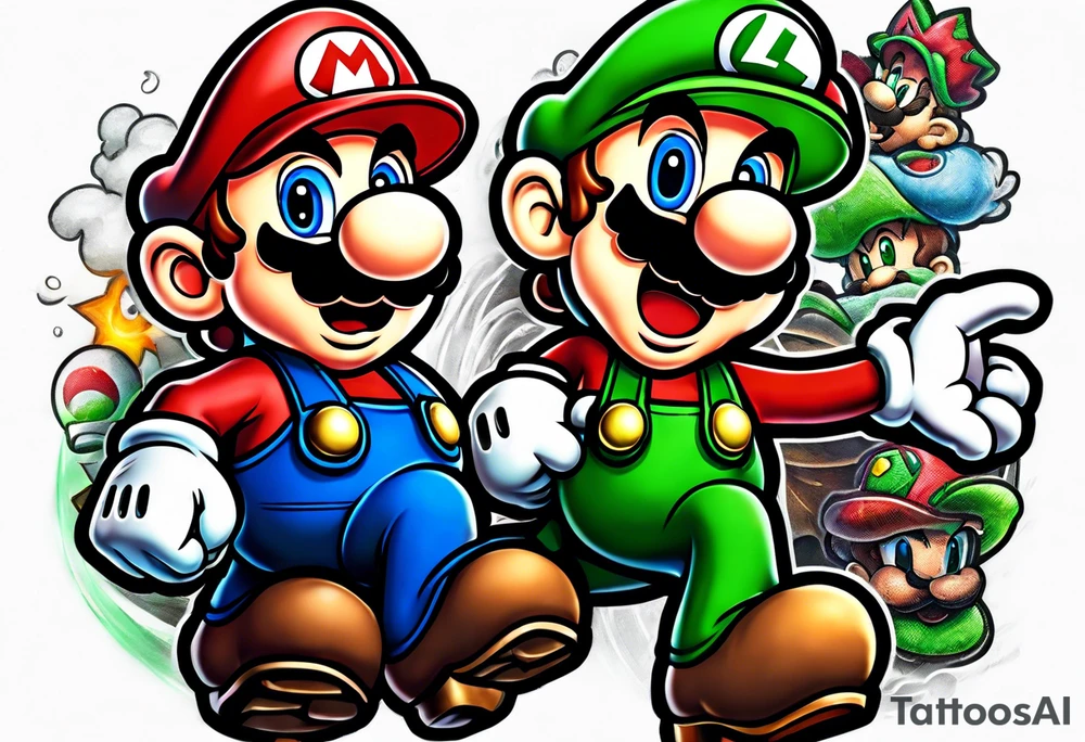 Mario Luigi ghosts and goombas canons tattoo idea