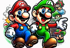 Mario Luigi ghosts and goombas canons tattoo idea