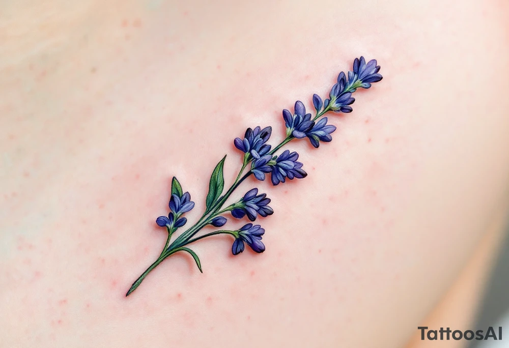 A single delicate lavender sprig in soft purple and green, with fine watercolor shading for a natural, airy look. tattoo idea