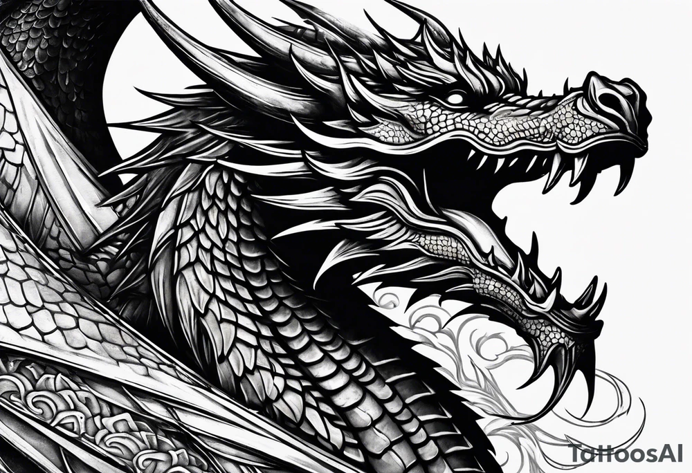 a medieval and powerfull  black dragon, fling tattoo idea