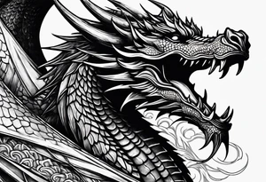 a medieval and powerfull  black dragon, fling tattoo idea