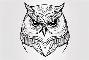 one black line drawing of owl head, in the style of simplified and stylized illustrations, simple line drawing, high resolution vector tattoo idea