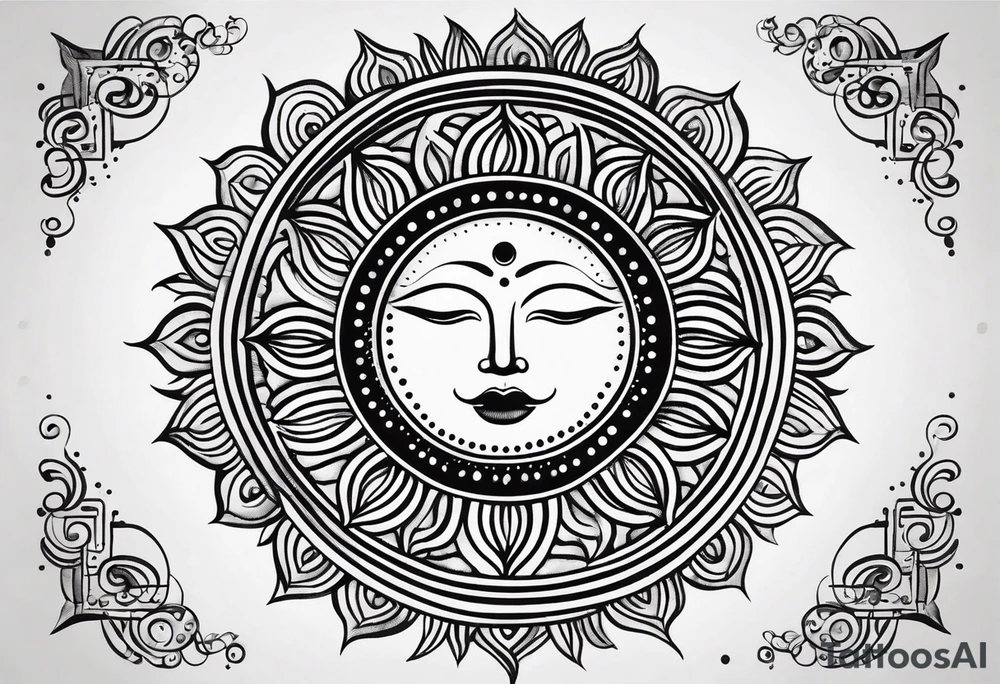 simple sun made of black dots and circles tattoo idea