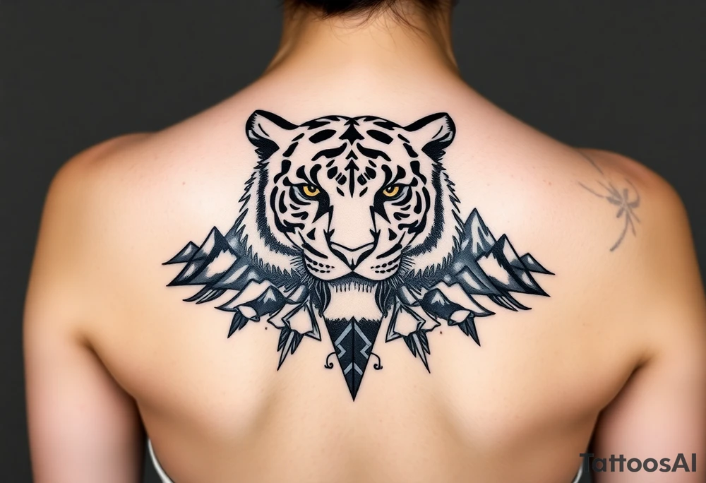 Tiger with mountains tattoo idea