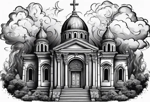 Christian tomb with crosses and smoke tattoo idea