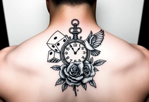 Dice cards money girls clock compass dove rose tattoo idea