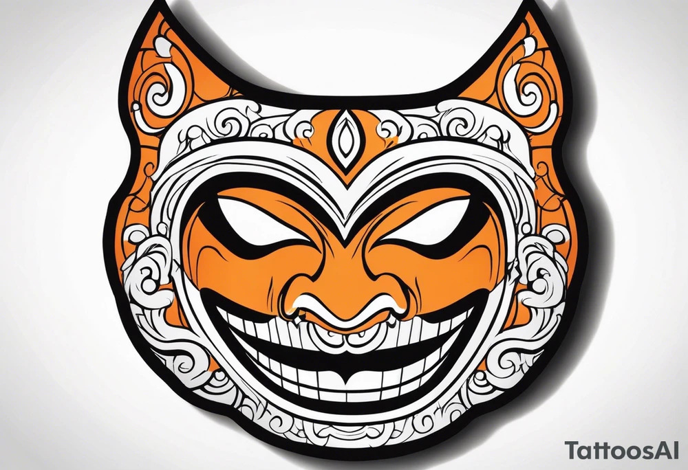 Laughing mask that is orange and black simplistic tattoo idea