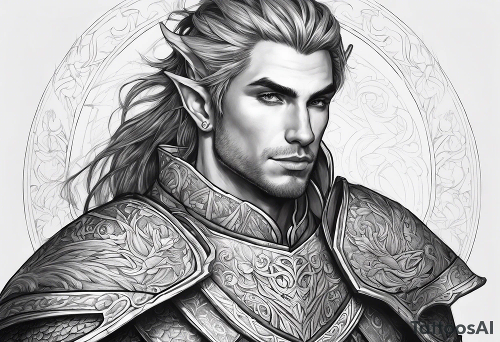 human-elf, male, paladin, full body tattoo idea
