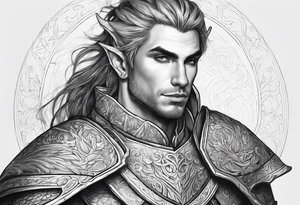 human-elf, male, paladin, full body tattoo idea
