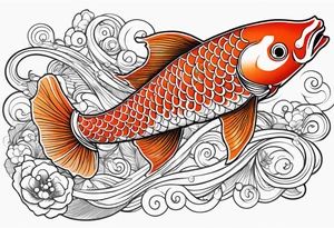 koi fish with a little narrow body, elongated fins, trimmed with pearls, ginko leaves around tattoo idea