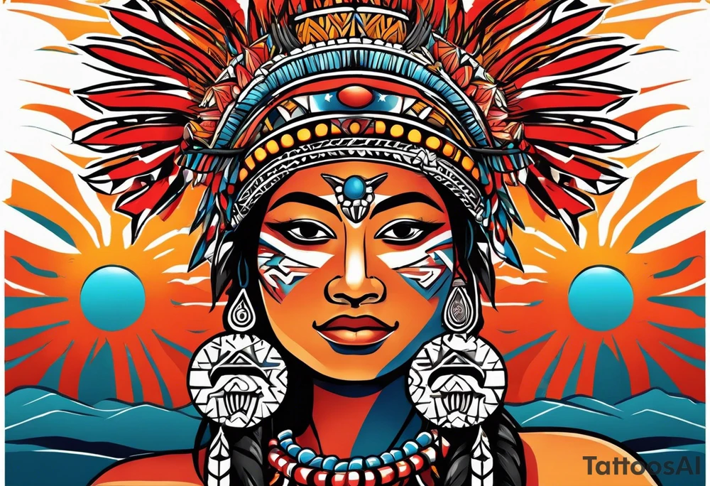 Taino Tribal sun holding the 🇵🇷, 🇻🇮 and 🇹🇹 flags tattoo idea