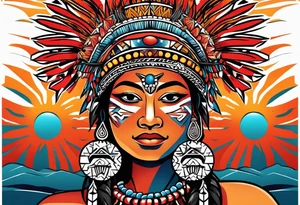 Taino Tribal sun holding the 🇵🇷, 🇻🇮 and 🇹🇹 flags tattoo idea