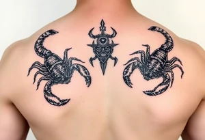powerful majestic scorpions next to the figure of Temis tattoo idea