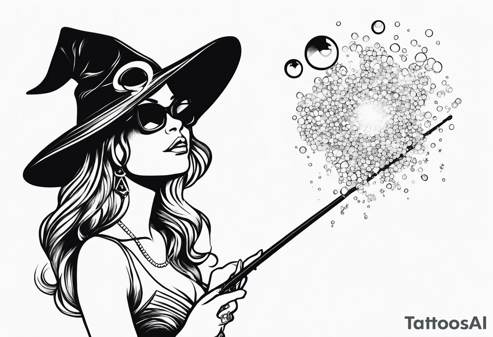 sparkling wand, bubbles and a witch hat tattoo idea