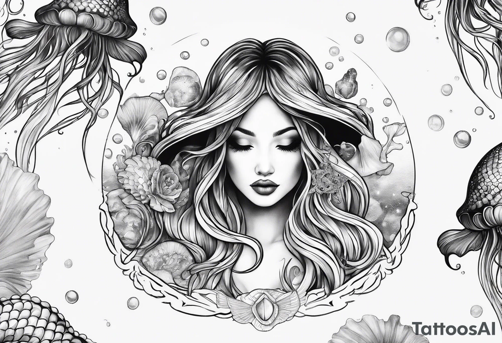 Jellyfish swimming around mermaid tattoo idea Jellyfish swimming around mermaid tattoo idea
