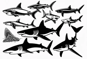 Variety of sharks style flash sheet tattoo idea