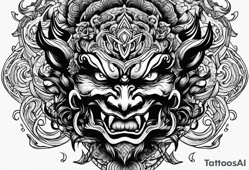 japanese demon face tattoo idea