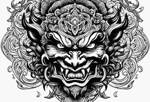 japanese demon face tattoo idea