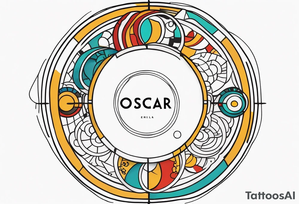 the words Oscar Embla & Emil in a circle tattoo idea