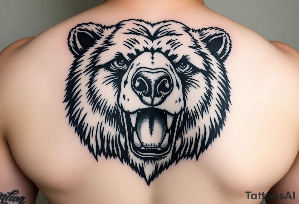 powerful majestic grizzly bear staring with the mouth closed and no teeth showing tattoo idea