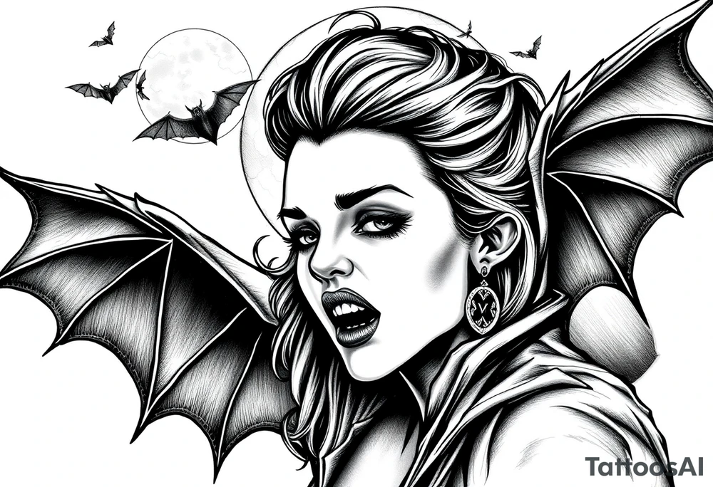 female vampire,bats,full moon, tattoo idea