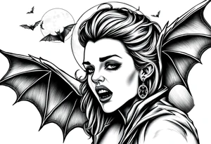 female vampire,bats,full moon, tattoo idea