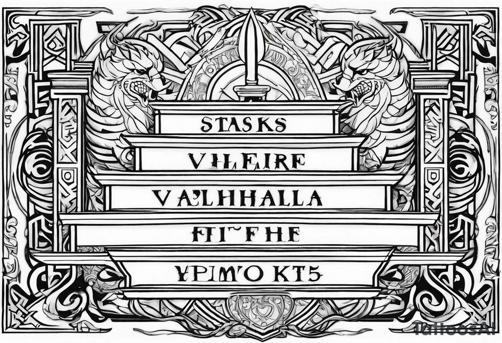 Valhalla fire sword shield stairs tattoo idea