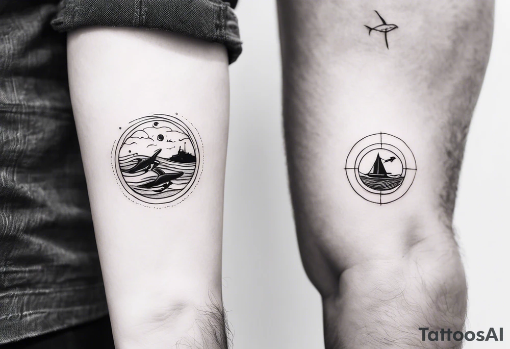 Father daughter matching 2 separate tattoos . Water related. Marine life tattoo idea