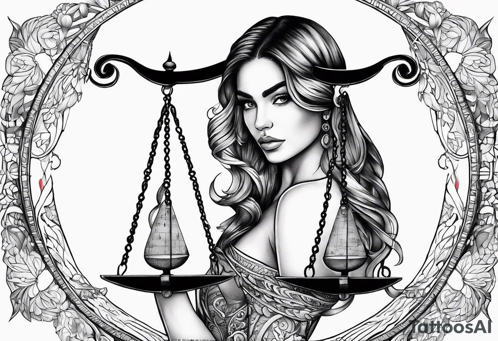 Intricate libra scales held by a beautiful woman tattoo idea