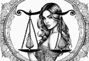 Intricate libra scales held by a beautiful woman tattoo idea