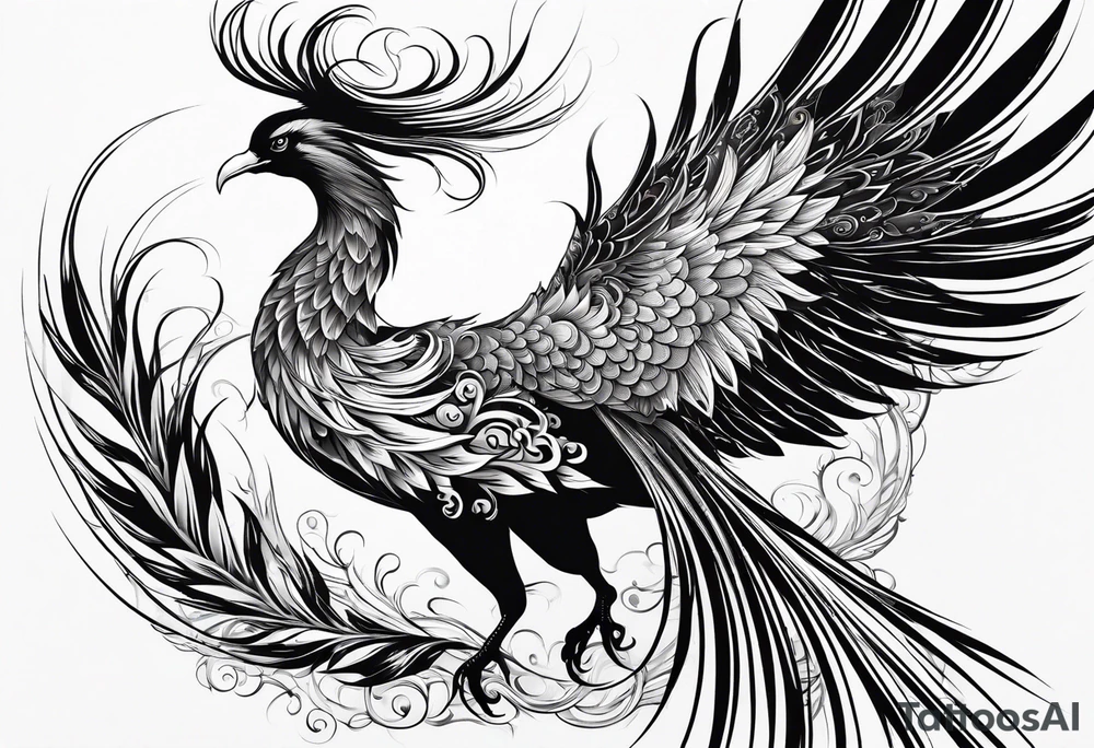 asian phoenix with a long neck, graceful and elegant tattoo idea